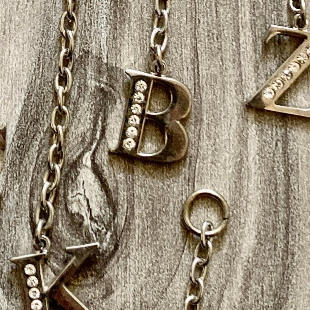 NWT Silver-colored (B), rhinestone studded initial Bag Charm
